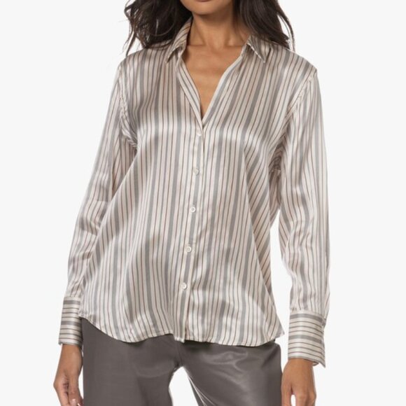 RAILS Dorian Silk Satin Stripe Blouse Womens Large Off White Long Sleeve - Picture 4 of 6